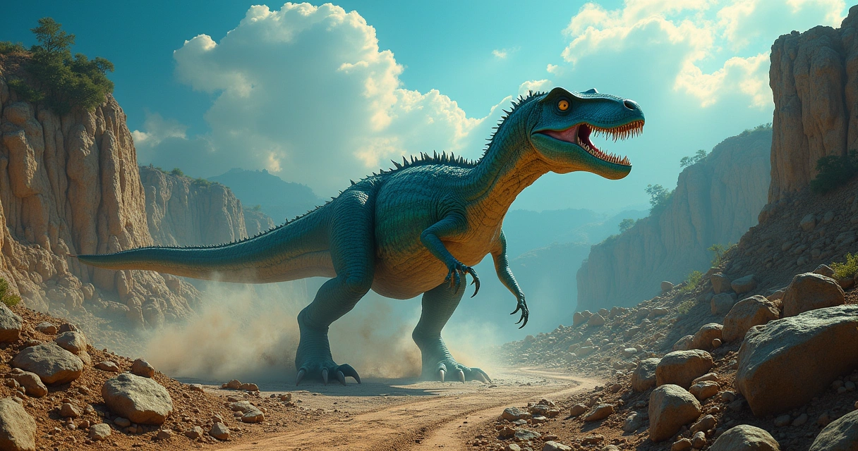 Fóssil de dinossauro com tecidos moles em escavação paleontológica, rodeado por ferramentas e pedras.