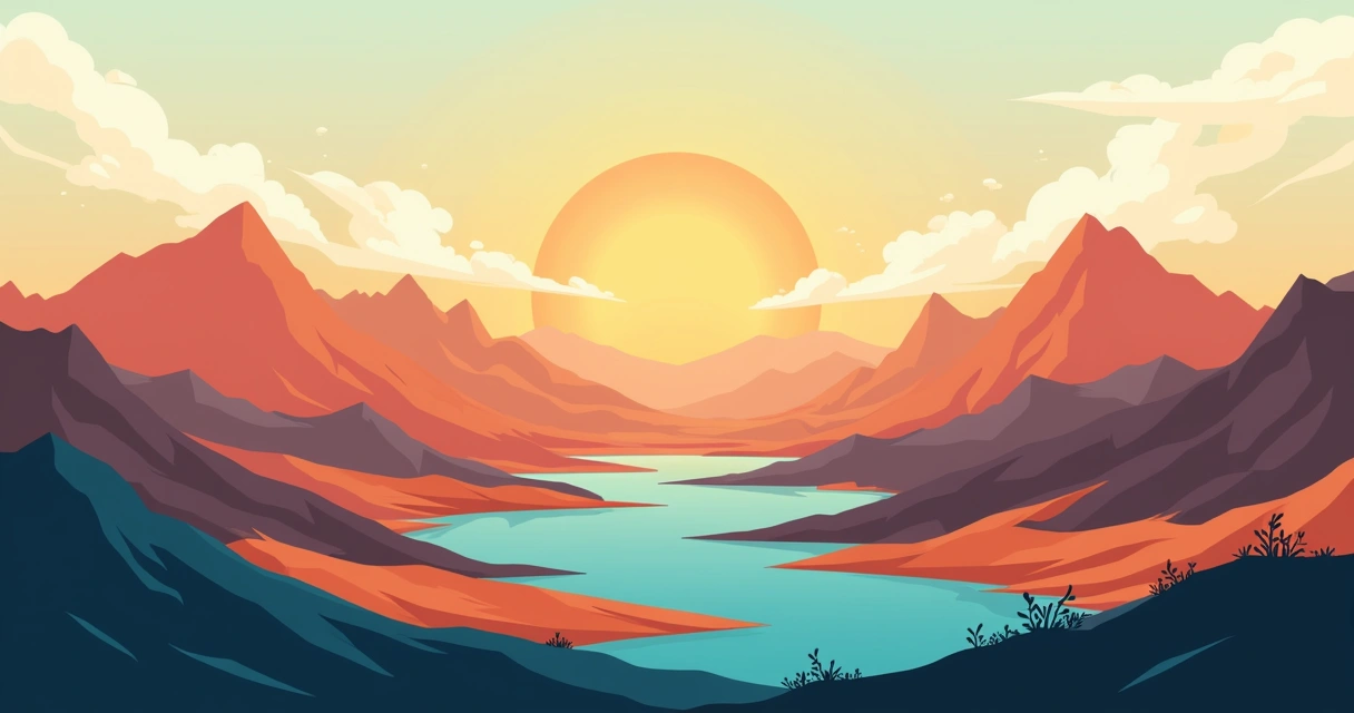 Ilustração corporativa das camadas geológicas de turbiditos em cores distintas sobrepostas em um fundo de paisagem terrestre