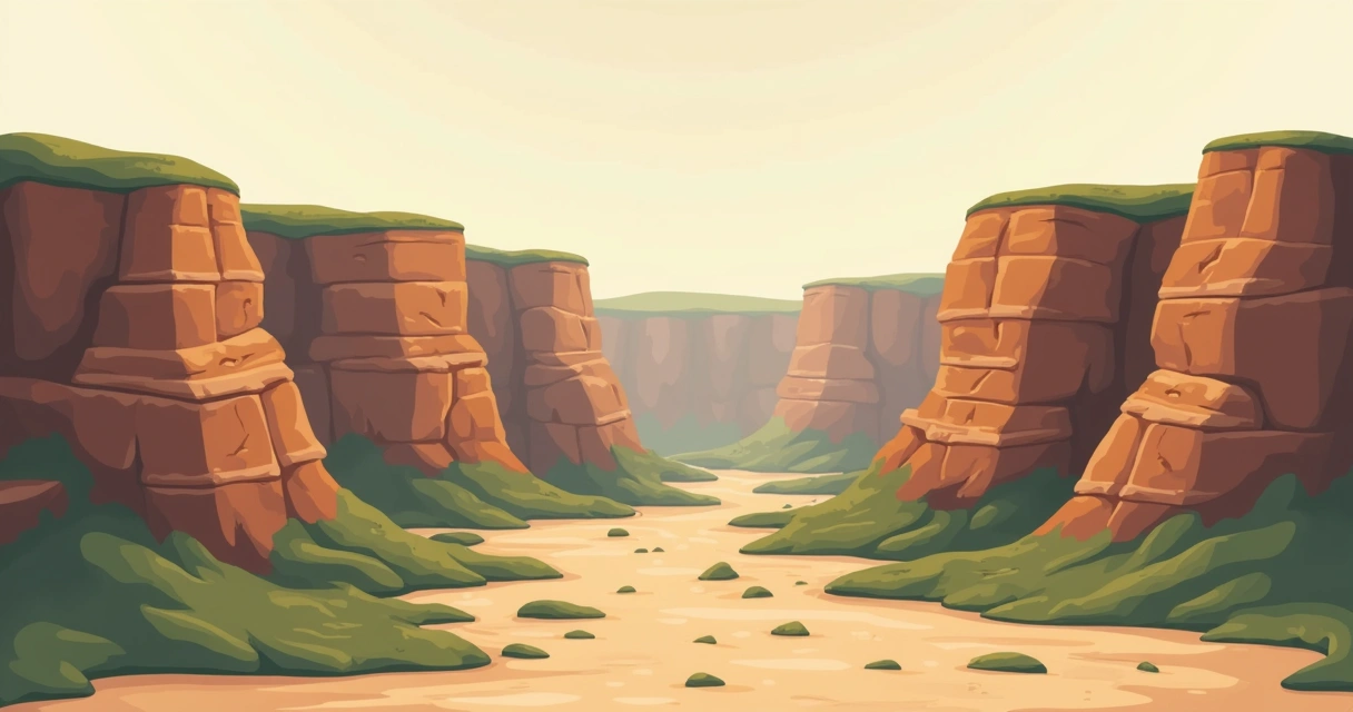 Ilustração plana corporativa mostrando colunas de basalto em camadas, com fósseis embutidos nas rochas ao redor em cores terrosas e verdes. Um fundo claro destaca a formação geológica e os detalhes dos fósseis.