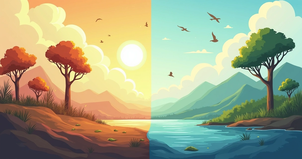 Ilustração corporativa mostrando répteis pré-históricos em diferentes ambientes climáticos antigos com variações de temperatura e vegetação